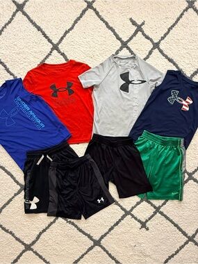 Boys Under Armour shirt and shorts size YSM Bundle of 8 items